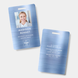 Moderne Faux Blue Metallic Corporate Foto ID Badge