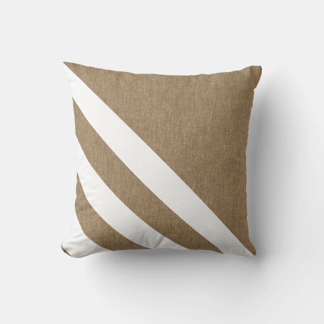 Moderne Faux Burlap witte strepen Kussen (Voorkant)