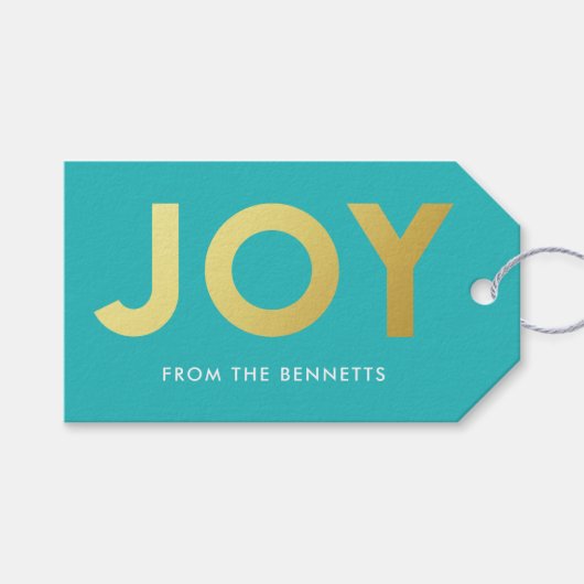 Moderne Faux Folie Joy Naam Kerst Cadeaulabel (Voorkant (Horizontaal))