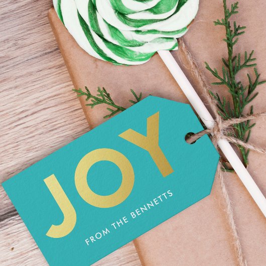 Moderne Faux Folie Joy Naam Kerst Cadeaulabel