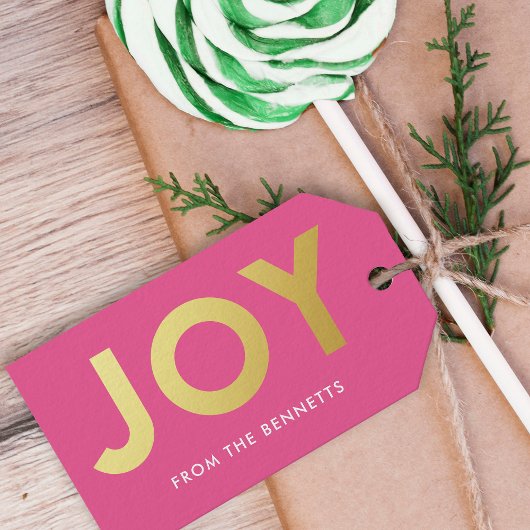 Moderne Faux Folie Joy Naam Kerst Cadeaulabel