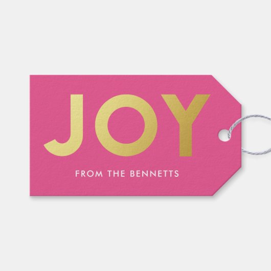 Moderne Faux Folie Joy Naam Kerst Cadeaulabel (Voorkant (Horizontaal))