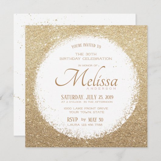 Moderne Faux Glitter Goud en Witte Verjaardag Uitn Kaart (Voorkant / Achterkant)