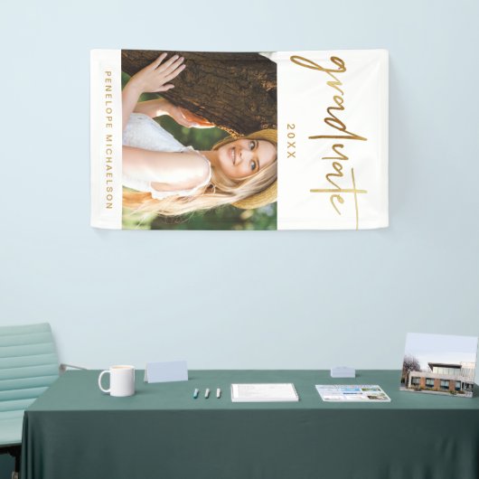 Moderne Faux Gold Afstuderen scriptfoto Spandoek (Beurs)