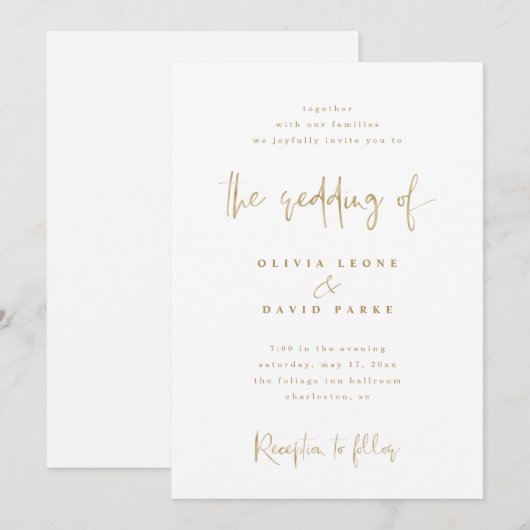 Moderne Faux Gold bruiloft Kaart (Voorkant / Achterkant)