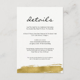 Moderne Faux Gold Brushstroke Wedding Details Kaar Informatiekaartje