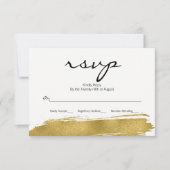 Moderne Faux Gold Brushstroke Wedding RSVP Kaart (Voorkant)