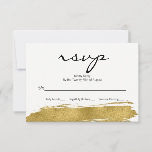 Moderne Faux Gold Brushstroke Wedding RSVP Kaart (Voorkant)