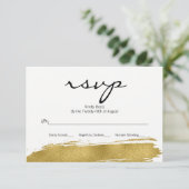 Moderne Faux Gold Brushstroke Wedding RSVP Kaart (Staand voorkant)
