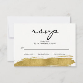 Moderne Faux Gold Brushstroke Wedding RSVP Kaart