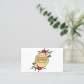 Moderne Faux Gold Circle Floral krans Logo Visitekaartje (Staand voorkant)