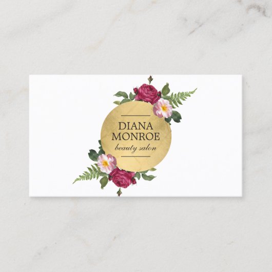 Moderne Faux Gold Circle Floral krans Logo Visitekaartje (Voorkant)