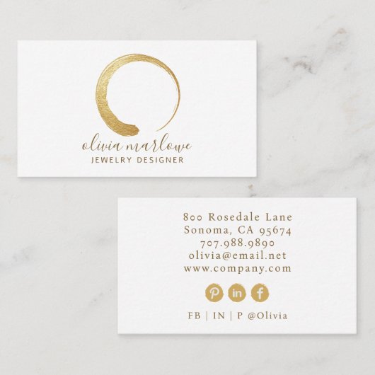 Moderne Faux Gold Circle Logo Sieraden Designer Visitekaartje (Voorkant / Achterkant)