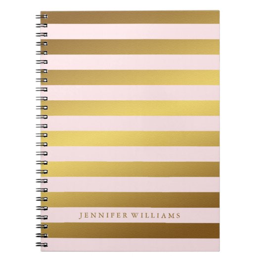Moderne Faux Gold Foil en roze Stripes Notitieboek (Voorkant)