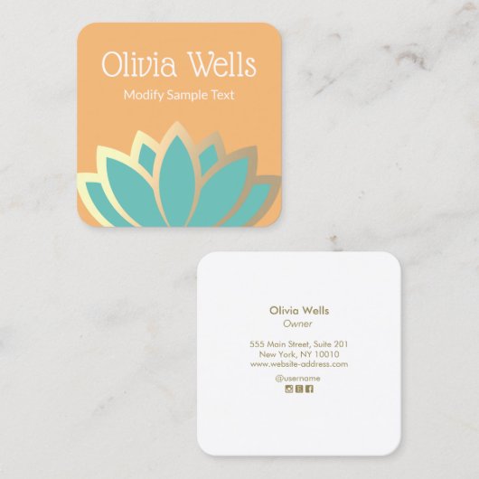 Moderne Faux Gold Foil Lotus Flower Square Busines Vierkante Visitekaartje (Voorkant / Achterkant)