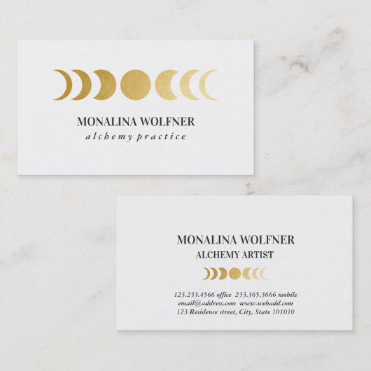 Moderne Faux Gold Foil Moon Phase Elegant Simple B Visitekaartje (Voorkant / Achterkant)
