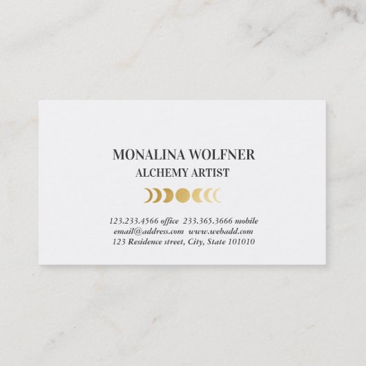 Moderne Faux Gold Foil Moon Phase Elegant Simple B Visitekaartje (Achterkant)