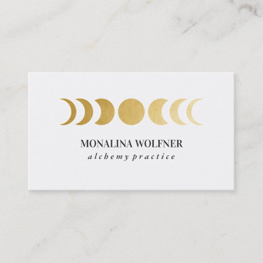 Moderne Faux Gold Foil Moon Phase Elegant Simple B Visitekaartje (Voorkant)