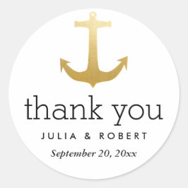 Moderne Faux Gold Folie Anker Bruiloft Dank u Ronde Sticker