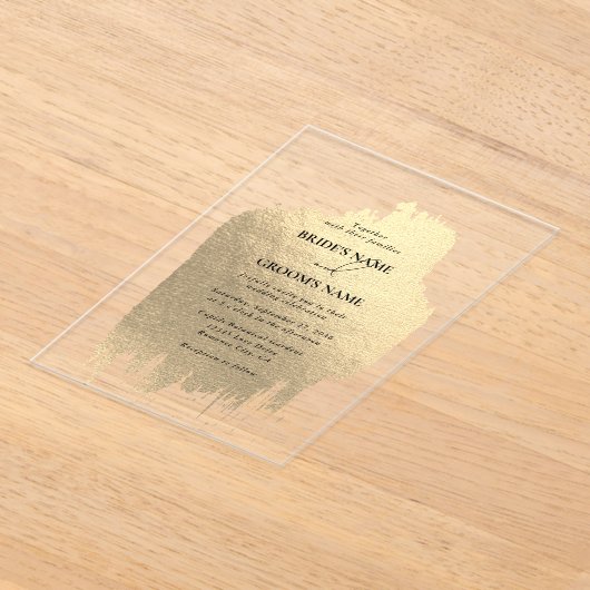 Moderne Faux Gold Folie Clear Wedding Acryl Uitnodigingen (Laagn)