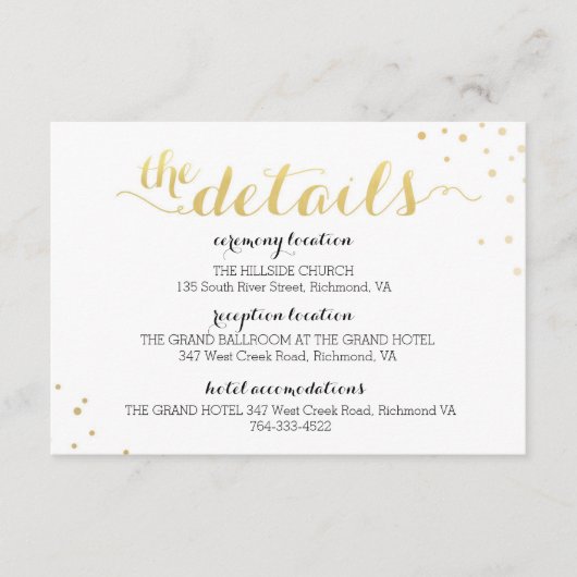 Moderne Faux Gold Folie Glamour Informatie Kaart (Voorkant)