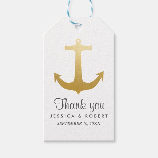 Moderne Faux Gold Folie Nautische Anker Dank u Cadeaulabel (Voorkant)