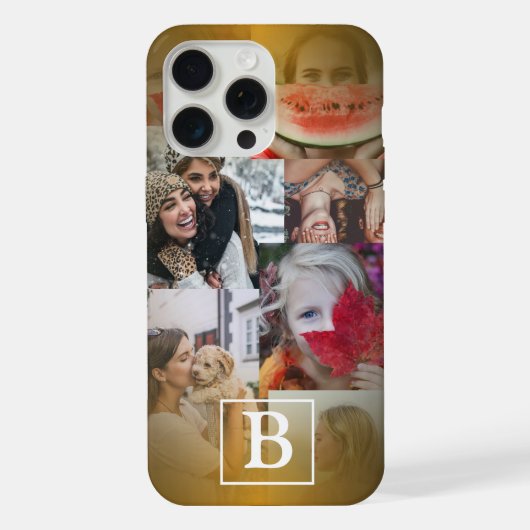 Moderne Faux Gold Fotocollage & Monogram iPhone Hoesje (Achterkant)