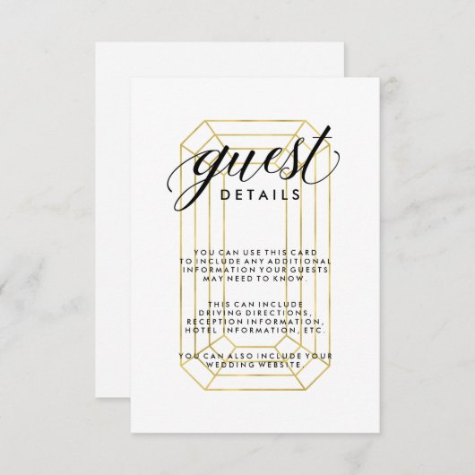 Moderne Faux Gold Geometric Diamond Guest - Gegeve Informatiekaartje (Voorkant / Achterkant)