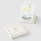 Moderne Faux Gold Geometric Lines met monogram Stenen Onderzetter (Zijkant)