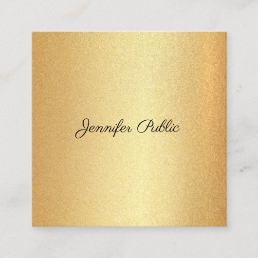 Moderne Faux Gold Glitter Hand Script Kalligrafie Vierkante Visitekaartje (Voorkant)