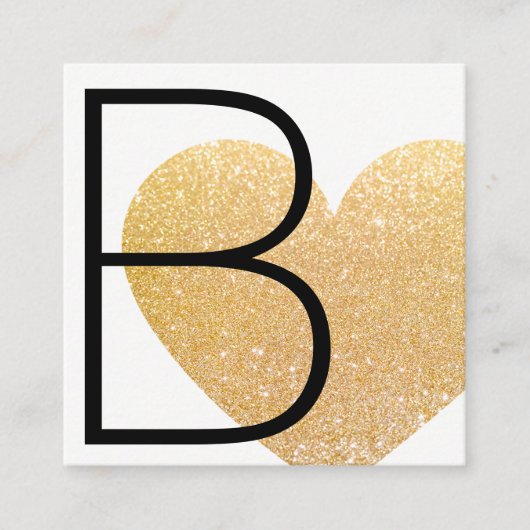 Moderne Faux Gold Glitter Hart Zwart Wit Vierkant Vierkante Visitekaartje (Voorkant)
