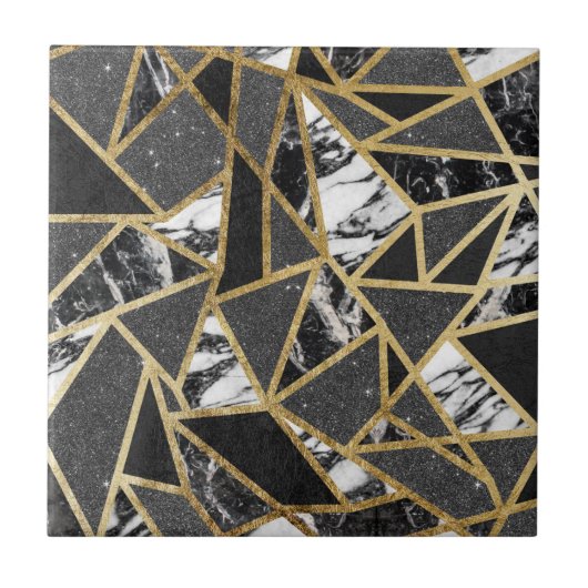Moderne Faux Gold Glitter Marble Geometric Triangl Tegeltje (Voorkant)