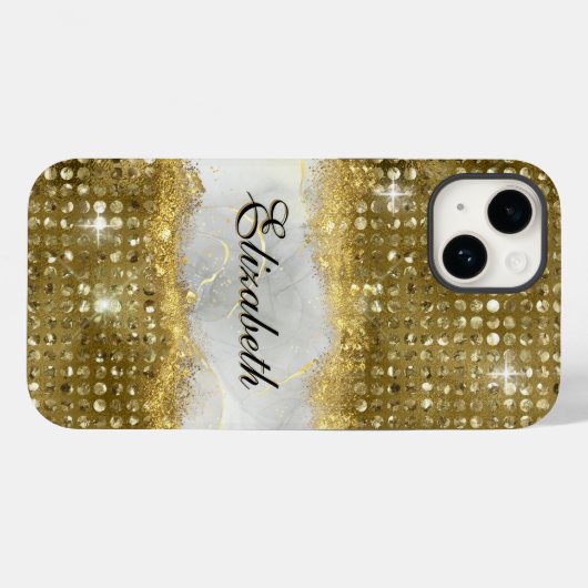 Moderne Faux Gold Glitter Marble Monogram Case-Mate iPhone Case (Achterkant (horizontaal))