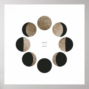 Moderne Faux Gold Glitter Moon Phase Grafiek Poster