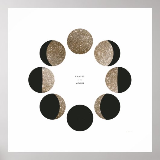 Moderne Faux Gold Glitter Moon Phase Grafiek Poster (Voorkant)