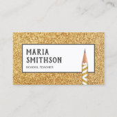 Moderne Faux Gold Glitter Pencil School Leraar Visitekaartje (Voorkant)
