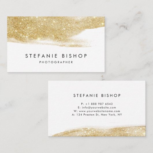 Moderne Faux Gold Glitter Sparkle Bruske Stroke Visitekaartje (Voorkant / Achterkant)