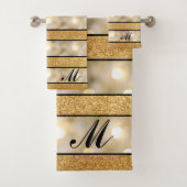 Moderne Faux Gold Glitter White Light Black stripe Bad Handdoek (Insitu)