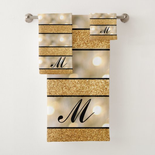 Moderne Faux Gold Glitter White Light Black stripe Bad Handdoek (Insitu)