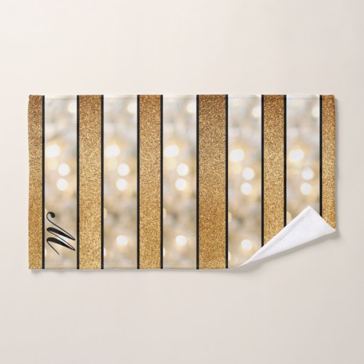 Moderne Faux Gold Glitter White Light Black stripe Bad Handdoek (Handdoek)