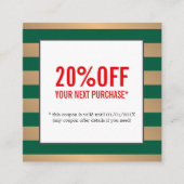Moderne Faux Gold Green Stripes Schoonheidssalon c Kortingskaartje (Voorkant)