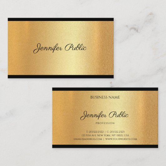 Moderne Faux Gold Hand Script Tekst Chique Kalligr Visitekaartje (Voorkant / Achterkant)