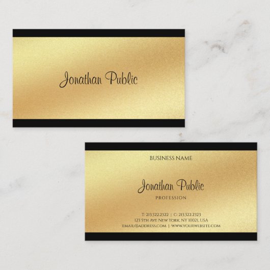 Moderne Faux Gold Hand Script Tekst Cool Kalligraf Visitekaartje (Voorkant / Achterkant)