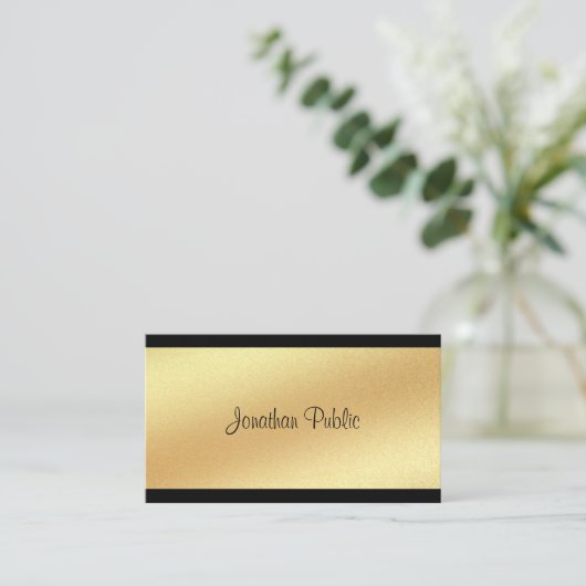 Moderne Faux Gold Hand Script Tekst Cool Kalligraf Visitekaartje (Staand voorkant)