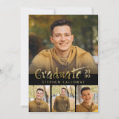 Moderne Faux Gold Metallic 4 foto afstudeerfeest Kaart (Voorkant)