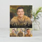 Moderne Faux Gold Metallic 4 foto afstudeerfeest Kaart (Staand voorkant)