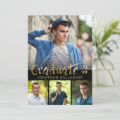 Moderne Faux Gold Metallic 4 foto afstudeerfeest Kaart (Staand voorkant)