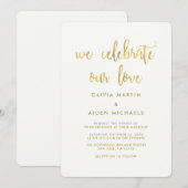 Moderne Faux Gold op Witte Huwelijksuitnodiging Kaart (Voorkant / Achterkant)