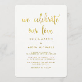 Moderne Faux Gold op Witte Huwelijksuitnodiging Kaart