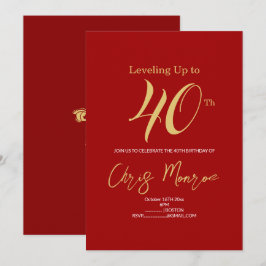 Moderne Faux Gold & Red verjaardagsuitnodiging Kaart